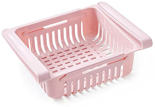 Organizador de cajones para nevera, caja de almacenamiento retráctil para refrigerador, 4 unidades, contenedores extraíbles de diseño único, caja de almacenamiento para estante de refrigerador (rosa)