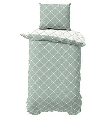 BLUE MOON Bio Renforcé Premium Bettwäsche Set | 100% Bio-Baumwolle | Pflegeleicht & Bügelfrei | Hautfreundlich & Nachhaltig | Für Sommer & Winter (Check Doubleface Blue, 155 x 220 + 80 x 80 cm)