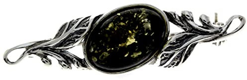 SilverAmber Jewellery - 925 Sterling Silber & echter baltischer Grüner Bernstein klassische Brosche 4022G