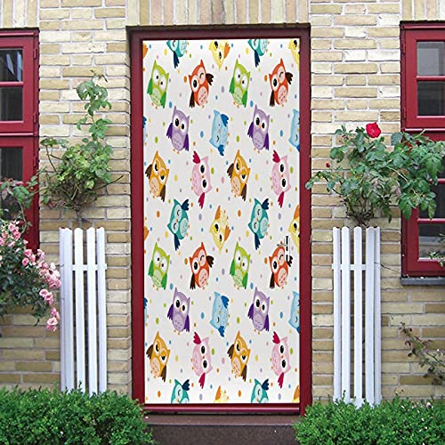 LuSeven stickers paroi de douche Hibou dessin animé animal 85x215cm(33.46 inches * 84.64 inches) Stickers De Porte 3D Moderne Art Artistiques Auto-Adhésif Mural Poster Porte PVC Sticker Porte Autocoll
