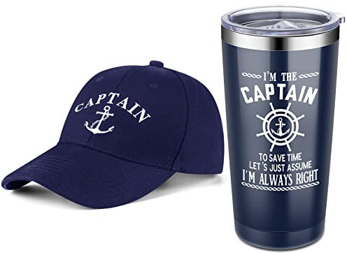 Handepo Boating Accessories Gifts for Men Boat Captain Cap I'm Captain Tumbler Boating Baseball Cap Nautical Cups Stainless Steel Coffee Mug for Father's Day christmas Summer Gifts(Navy Blue)