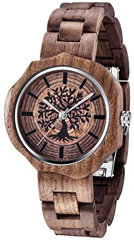 Tiong Herren Holzuhr Natürlicher Bambus Holzuhren Analoge Quarzuhr Verstellbares Holzarmband Leichte Wooden Watches(Q2009)