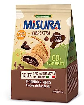 Misura Biscotti Integrali Ripieni di Cioccolato Fondente Fibrextra | 100% Farina Integrale | Ricchi in Fibre | Confezione da 260 grammi