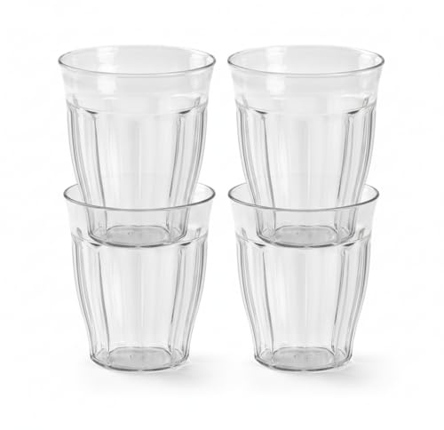 Lot de 4 verres en plastique réutilisables pour adultes, verres incassables pour pique-nique, camping, enfants, empilables et passent au lave-vaisselle, verres en acrylique (4 verres en plastique