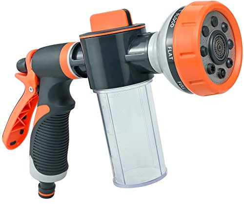 Garden Hose Spray Gun, High Pressure Foam Gun Hose Spray Gun with Soap Dispenser, Car Foam Sprayer Garden Hose Gun for Car Washing Plants Watering Pets Shower
