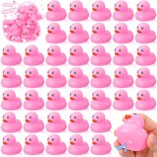 Hungdao 48 Pcs 2 Inch Mini Rubber Ducks for Kids Children Party Favors Bulk Bath Ducks Summer Pool Floating Toys Rubber Duckies Birthday Gifts for Boys Girls Baby Shower Supplies(Pink)