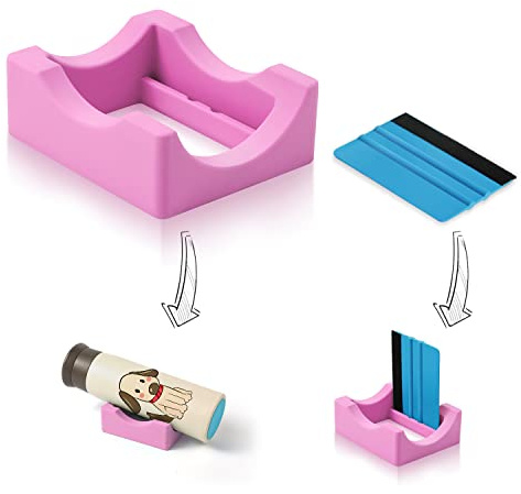 AIEX Piccola Culla per Bicchieri in Silicone Cup Cradle con Fessura Integrata e Spatola per Pellicole Vetri Spatola Adesivi Feltro Antiscivolo Porta Bicchiere per la Creazione di Artigianali (Rosa)