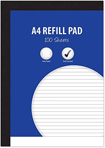 HiFEN® A4 Papier Nachfüllblock, 100 Seiten, blanko und liniert, seitlich gebunden, einfarbig, hochwertig, Schreibwaren, Notizbuch