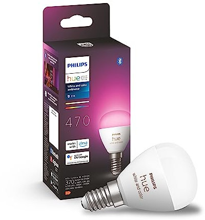 Philips Hue White and Colour Ambiance Luster Smart LED Light Bulb 1 Pack [E14 Edison Screw] for Indoor Home Lighting, Livingroom, Bedroom.