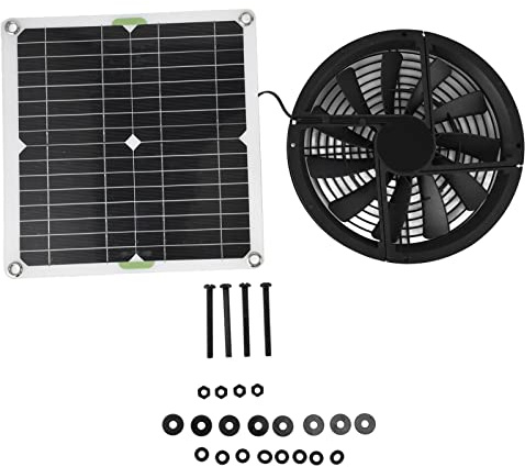 Socobeta Solarpanel-Lüfter-Set, 10 Zoll, 100 W, Solar-Abluftventilator, Wasserdicht, Solarpanel, Runder Lüftungskasten, Abluftventilator für Hühnerstall, Gewächshaus, Schuppen Haus Dekoration