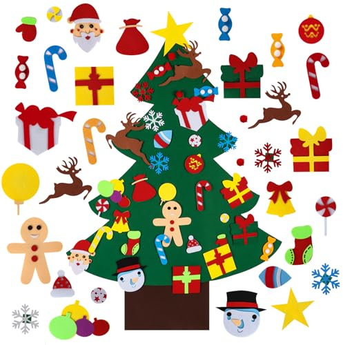 Juego de árbol de Navidad de fieltro para manualidades, árbol de Navidad extraíble, árbol de Navidad para niños con 37 adornos extraíbles, colgante de pared para puerta del hogar, decoración de pared,