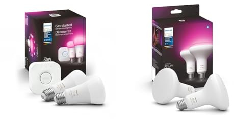 Philips Hue White and Color Ambiance Smart Light Starter Kit, Includes (2) 60W A19 Smart Bulbs with Hue Bridge & White & Color Ambiance BR30 LED Smart Bulbs, 16 Million Colors (Hue Hub Required) 2