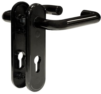 SN-TEC Standard Türbeschlag Türdrücker für Zimmmertüren und Kellertüren, Kunststoff schwarz, U-Form, Kurzschild PZ abgerundet für Profilzylinder
