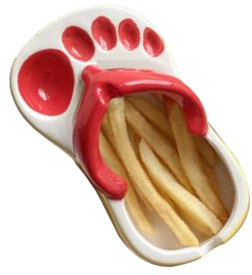 Flip Flops Pommes-Frites-Gericht, Keramik-Pommes-Frites-Teller-Schale Zum Servieren von Snack-Sauce (Rot)