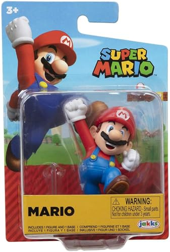 Jakks Pacific World of Nintendo Super Mario Bros - Figura articulada de 6,3 cm - Mario qui salta con base