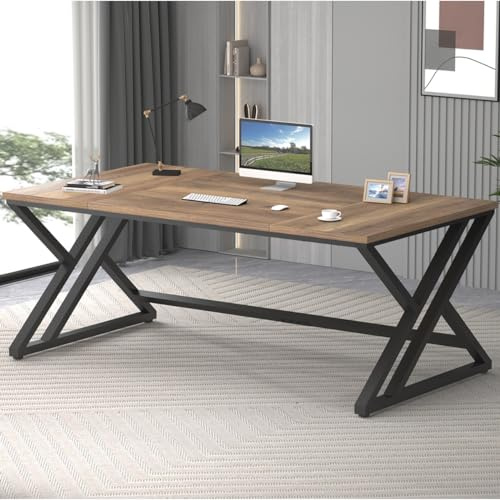 LVB Bureau D'Ordinateur Industriel 2 Personnes Grande 180cm Chêne Rustique