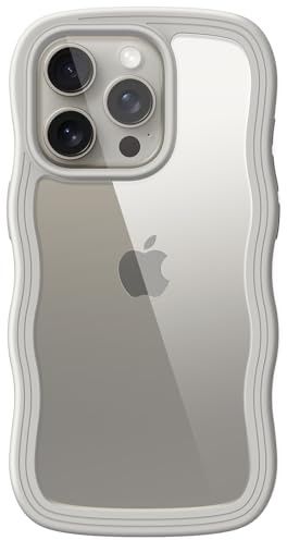JETech Wavy Hülle für iPhone 15 Pro Max, Titan Natur | Süßes Wellen-Design, Stoßschutz, Transparente PC-Rückseite, Komfortabler Griff