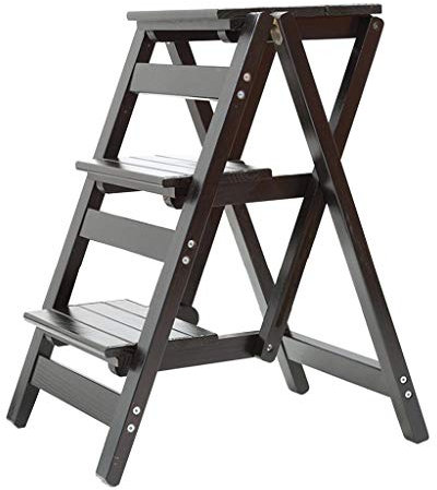 Tritthocker, dreilagiges Aufbewahrungsregal, Innenhocker, Mehrzweck-Leitergestell, Holzleiter-Design aus Metallzubehör, mehrere Farben, Haushaltsleiter/natürlich/42 x 55 x 68 cm (schwarz 42 x 55