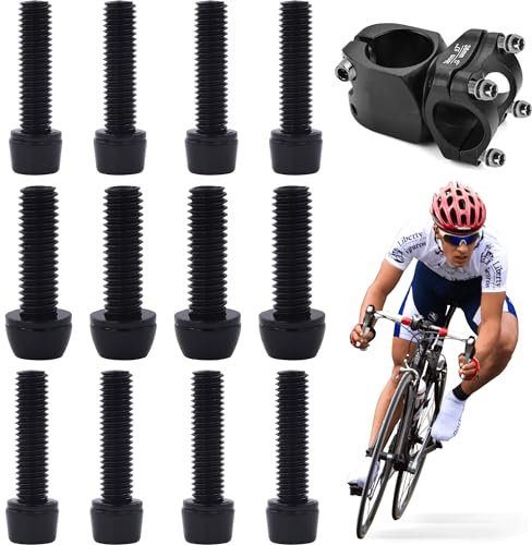 LIANCHEN 12 stücke Fahrradschaftschrauben Fahrrad Kegelschrauben Fahrrad Vorbau Schrauben Kegelkopf Schrauben Set für Rennrad Aluminium mit Unterlegscheibe M5*20mm M6*20mm für Mountainbike (schwarz)