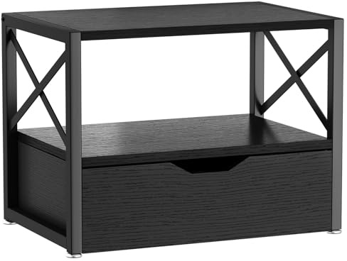 IBUYKE Support d'Imprimante à 2 Niveaux, Organiseur Multifonction en Bois Avec Tiroir de Rangement pour Dossiers, Livres, Fax, Scanner, Bureau à Domicile, Noir TLJ006B
