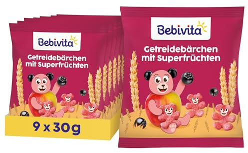 Bebivita Getreidebärchen mit Superfrüchten (9 x 30g) – Kindersnacks ab 1 Jahr, Süße nur aus Früchten, idealer Knabberspaß für die ganze Familie