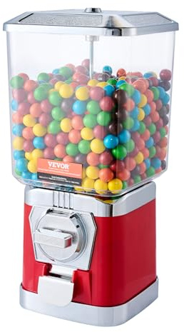 VEVOR Gumball Machine for Kids, 17H Home Candy Vending Machine, PC Gumball Dispenser, Bubble Gum Machine for Game Stores, Coin Operated Gumball Bank for Toy Capsules Bouncy Balls Candy, Red