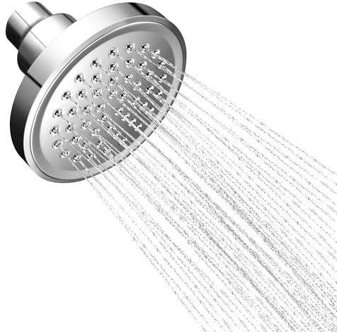 Pomme de douche à effet pluie fixe de 9,6 cm - Petit pommeau de pluie rond pour salle de bain - 1 réglage - Pomme de douche en cascade avec rotule pivotante réglable - Raccord universel G1/2 - ABS