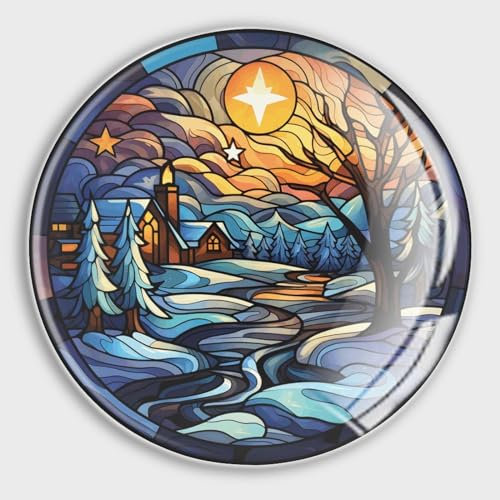 Evans1nism Kühlschrankmagnete mit Winterlandschaft, Buntglas-Design, niedliche Magnete, Spind-Magnete, perfekte Geschirrspüler-Magnete für Küche, Büro, Klassenzimmer, Zubehör, 2 Stück