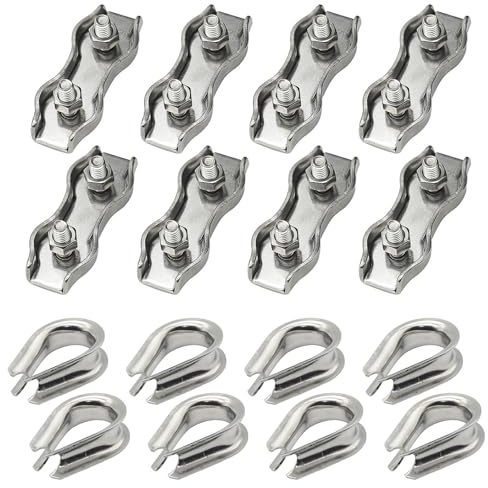 JCUGSBS Abrazadera Dúplex, Abrazadera para Cable De Alambre De Acero Inoxidable 304, 16 Piezas M3 Abrazadera De Cable Dúplex, Dedales De Cable De Acero Inoxidable De 3 Mm, Abrazadera De Cuerda