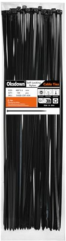 Oksdown 100 Pack Black Plastic Cable Ties 400mm×3.6mm Heavy Duty Strong Nylon Premium Self Locking 16 inch/40 cm Long Zip Tie Wraps