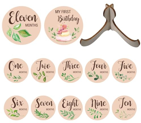 Carte miliari mensili per bambini - carte miliari segno pietra miliare dischi di prop foto in legno, segno di viaggio di gravidanza circolare, biglietti di annuncio per bambini, oggetti di scena per