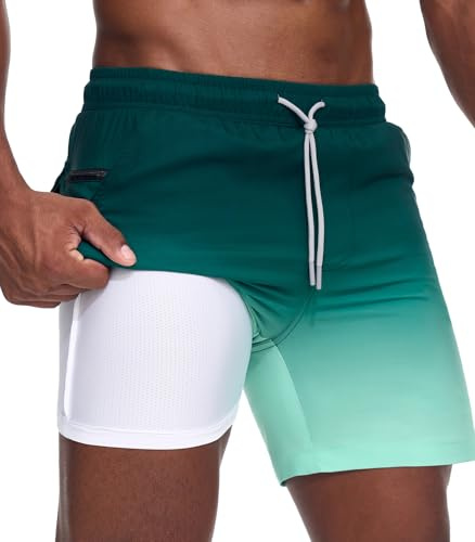 Danfiki Badehose Herren mit Meshfutter Kompression Liner 2 in 1 Kurz Schwimmhose Badeshorts Gradient Color