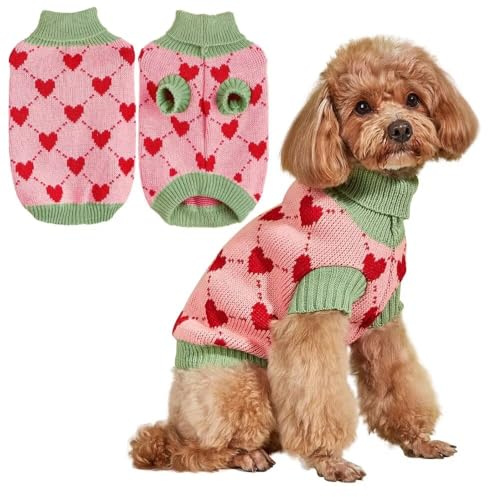 EASTLION Pull pour chien - Pull à col roulé avec motif tricoté - Manteau d'hiver chaud pour chiens, chiots et chats (XS, rose)