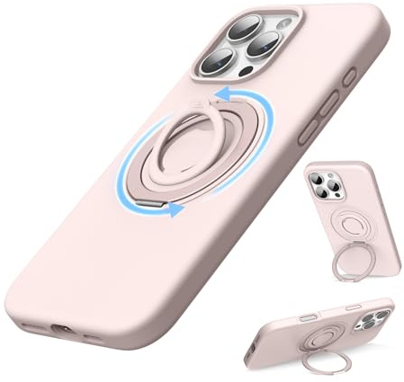SURPHY für iPhone 16 Pro Hülle Silikon für MagSafe mit 360° Unsichtbarer Ständer & Silikon Ring, Stoßfeste Kratzfeste Handyhülle iPhone 16 Pro Case 6,3 Erhöhter Randschutz, Hellrosa