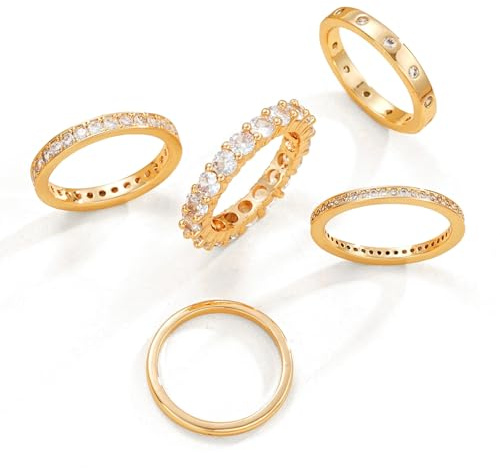 FloralGrace 5 Stück Gold Ring Für Frauen Ringe Frauen Gold Daumenring Fingerring Stapelbare Ringe Mit Zirkonia Edelstahl 14 Karat Vergoldet Für Damen Mädchen