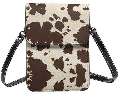 JEKYDOSD Kleine Handy-Geldbörse mit Kuhfell-Druck, kleine Umhängetasche, Damen-Umhängetasche, Handtasche aus PU-Leder, Schwarz, Einheitsgröße