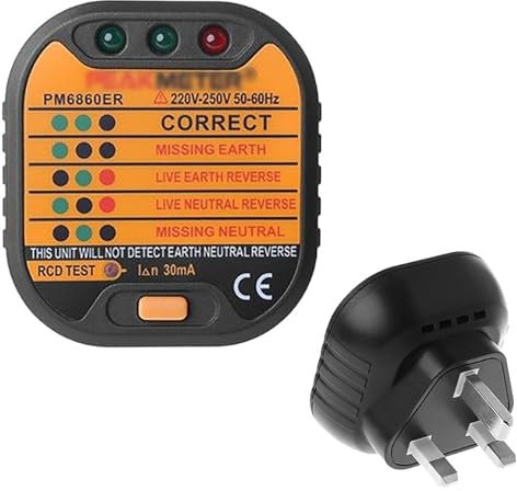 Circuit Polarity Voltage Detector Socket Tester - 220-250V Electric Mains Outlet Tester UK With LCD Display RCD GFCI Plug for Power Socket Wiring Detection