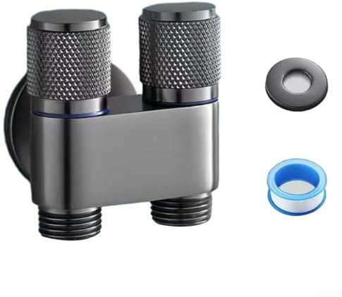 FACULX Doppeltes Winkelventil, G1/2, 2,5 cm, 2,5 cm, 2,5 cm, Absperrventil, Absperrventil für Badezimmer, WC, Küche, Dusche, Sanitäranlagen (grau)