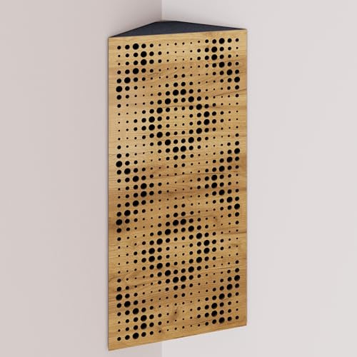 2 Pack — Narrow Acoustic Corner Bass Trap with Velvet Fabric | Diffusion - Reflection - Soundproofing | Size: 50x23cm [ REBAT - Oak | Black ]