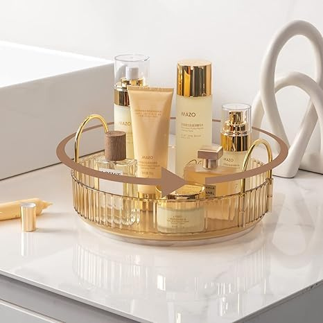 360° drehbarer Make-up Organizer für Eitelkeit, Hautpflege Organizer mit großer Kapazität, Parfüm Organizer, Badezimmer Countertop Organizer, 1 Reihe (Golden)