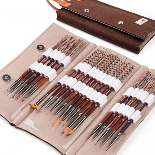 Golden Maple Miniature Paint Brushes – Professional Micro Detail Brush Set for Models, Tabletop Gaming & Fine Art – Portable Travel Case, Acrylic/Watercolor/Oil