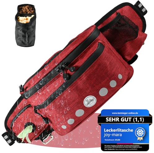 joy-mara Leckerlitasche für Hunde - wasserdichte Hunde Leckerlitasche & Bauchtasche Hundetraining, Gassi Tasche Hund mit Flaschenhalter, Futtertasche Hund mit Kotbeutelspender & Leckerlibeutel