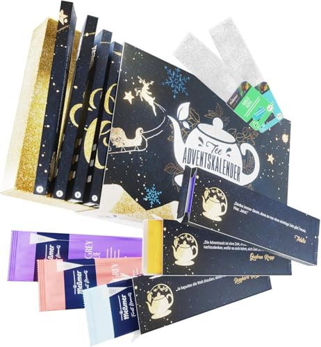 Hochwertiger Bio Tee Adventskalender 2024 für 2 & Paare - mit Meßmer Tee - Geeignet für Teekanne - Adventskalender Tee mit 48 Portionen (24 Teebeutel) - Rainforest Alliance - von Pöffi