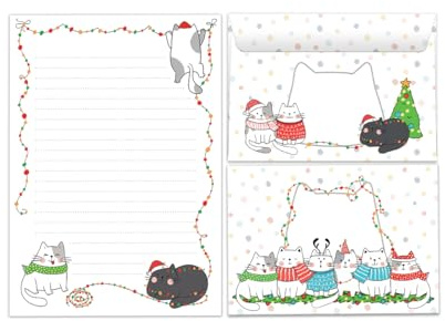 Briefpapier-Set für Weihnachten drei Katzen Blöcke Umschläge Kindermotiv für Mädchen Jungen Weihnachtsbriefpapier Weihnachtspapier Brief Weihnachtsmann (Block A5 mit 25 Blätter + 15 Umschläge)