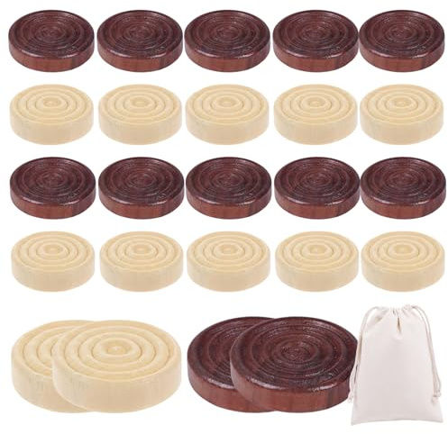 24 Pcs Draughts Board Game,Natural Wooden Draught Pieces Replacement With Drawstring Bag,Classic Backgammon Chess,Learning Checkers Drafts Stackable for Adults Kids Boardgames Travel Camping Games