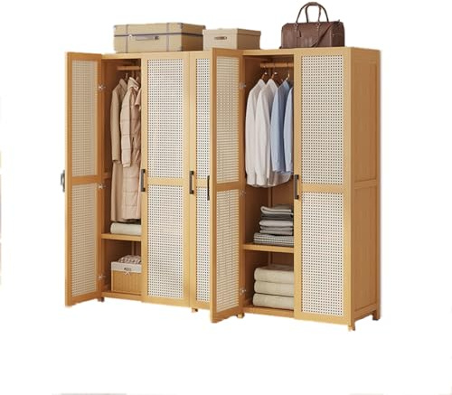 Dcbdx 2/3/4/5 Rattan Türiger Kleiderschrank Holz Garderobe Mehrzweckschrank mit Kleiderstange Einlegeboden Schrank Flurschrank,5 Door