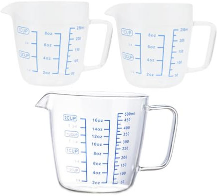 BUGUUYO 3piezas Tazas Medidoras De De Borosilicato Con Para Bebidas y Cocina Diseño Práctico y
