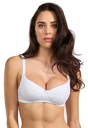 Spiman Reggiseno Imbottito in Cotone, Senza Ferretto, con Pizzo, Spalline Regolabili, Coppa B Art 331 (IT, Taglia della Coppa & Taglia della Fascia, B, 6, Bianco)