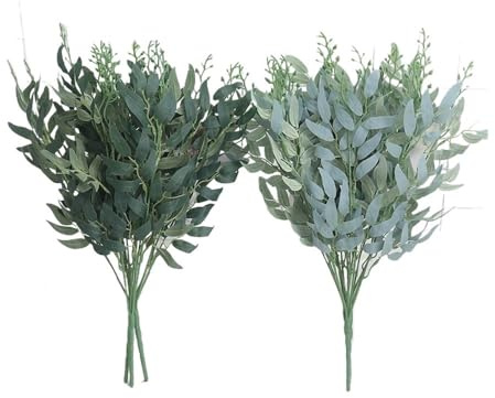 HUIJIQX Piante artificiali verdi da 50 cm, rami lunghi di eucalipto per composizioni floreali, accessori da sposa, decorazione per la casa (bianco)