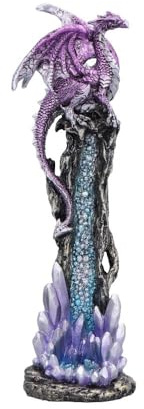 Nemesis Now Mythic Crystal Dragon Räucherstäbchenhalter – handbemaltes Harz, lila Drache auf Kristallsockel, mystisches Dekor für Fantasy-Liebhaber